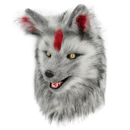 hbbhml Wolf Hund Kopf Maske Plüsch Kunstfell Kostüm Cosplay Requisiten für Halloween Weihnachten Party Maskerade von hbbhml