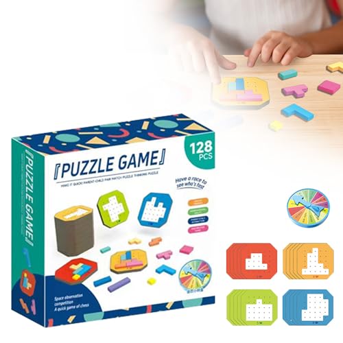 128-Teiliges Buntes Block-Puzzlespiel, 2024 Neu Denksportaufgaben-Spielzeuge, Bunte Puzzle-Spielzeuge mit Mehreren Formen, 3D-Tetris Block-Tangram-Spielzeug, Geschenkspielzeug für Kinder (1 Stück) von heepqy