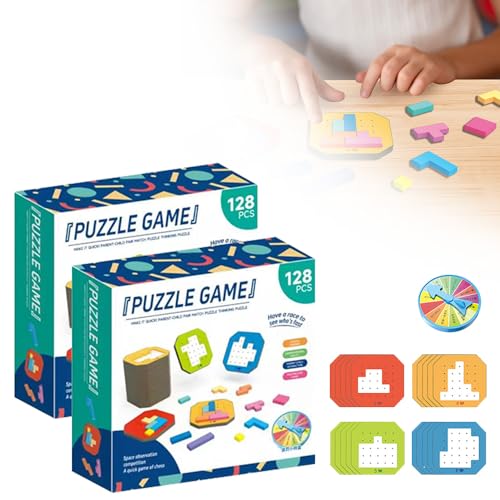 128-Teiliges Buntes Block-Puzzlespiel, 2024 Neu Denksportaufgaben-Spielzeuge, Bunte Puzzle-Spielzeuge mit Mehreren Formen, 3D-Tetris Block-Tangram-Spielzeug, Geschenkspielzeug für Kinder (2 Stück) von heepqy