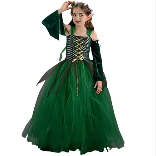 helymore Fairy Cosplay Tanz Röcke Kostüm Rollenspiel Dress Up Performance Bühnenkleid Ohrringe Halloween Kostüm Karneval Fasching Kleidung (Grün, M) von helymore