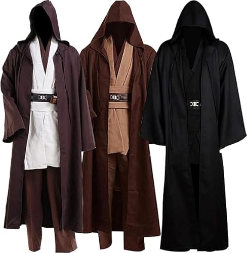 helymore Herren Jedi Kostüm Cosplay Robe Tunika Mit Kapuze Uniform Erwachsene Medieval Wars Ritter Kleidung Halloween Cosplay Party Kostüm Full Set, L von helymore