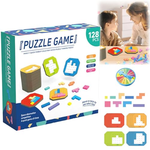 128Pcs Colorful Block Jigsaw Puzzle Game, 3D Russian Block Tangram Toy, Block Puzzle Games, Tangram Shape Jigsaw Puzzles Montessori Puzzle Gift Toys for Kids (1 Set) von heofonm