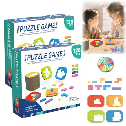 128Pcs Colorful Block Jigsaw Puzzle Game, 3D Russian Block Tangram Toy, Block Puzzle Games, Tangram Shape Jigsaw Puzzles Montessori Puzzle Gift Toys for Kids (2 Set) von heofonm
