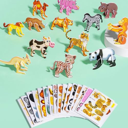 25pcs Educational 3D Cartoon Puzzle,2024 New 3D Puzzles,3D Cartoon Puzzles Ages 4-8,3D Printed Dinosaur Cards Gift Cards,DIY Puzzle Education Toys (25pcs*Animals) von heofonm