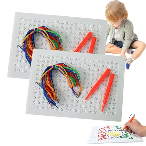 heofonm DIY Children's Threading Board, DIY Magic Threading Board for Kids, Christmas Craft Arts DIY Magic Threading Board for Kids Toy, with Colored Ropes, Pens (2set) von heofonm