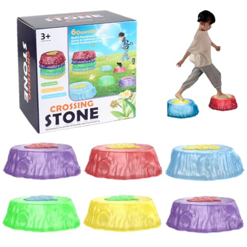 heofonm Light Up Stepping Stones for Kids, Glow in The Dark Stepping Stones for Kids 3+, 6/8Pcs Non-Slip Stackable Balance Stepping Stones for Indoor or Outdoor Play (6PCS) von heofonm