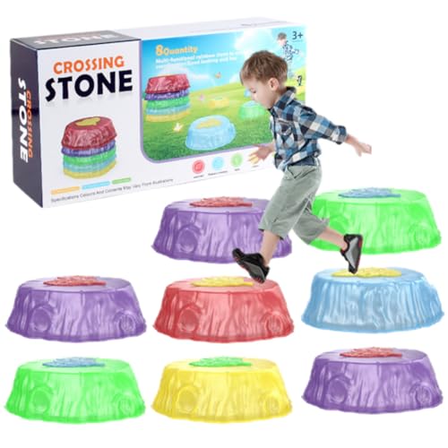 heofonm Light Up Stepping Stones for Kids, Glow in The Dark Stepping Stones for Kids 3+, 6/8Pcs Non-Slip Stackable Balance Stepping Stones for Indoor or Outdoor Play (8PCS) von heofonm