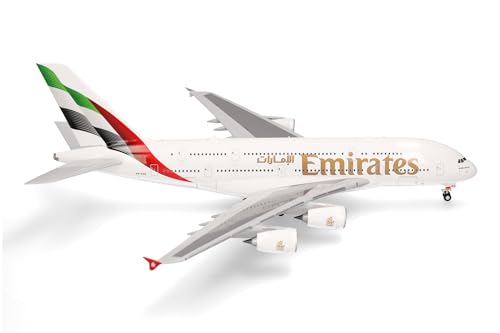 herpa 572927 Modellflugzeug Emirates Airbus A380-new Colors Miniatur im Maßstab 1:200, Sammlerstück, Modell ohne Standfuß, Kunststoff Miniaturmodell, Mehrfarbig von herpa