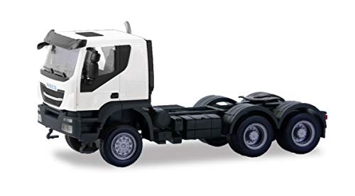 herpa 310529 Iveco Trakker Zugmaschine, Fahrzeug in Mini zum Basteln und Sammeln, weiß, schwarz von herpa