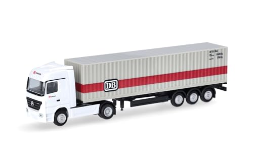 Herpa LKW Mercedes-Benz Actros Container-Sattelzug Deutsche Bahn(Spur TT), Zugmaschine mit Ladekran und Heckabstützung, Miniatur im Maßstab 1:120, Sammlerstück, Made in Germany, Kunststoff von herpa