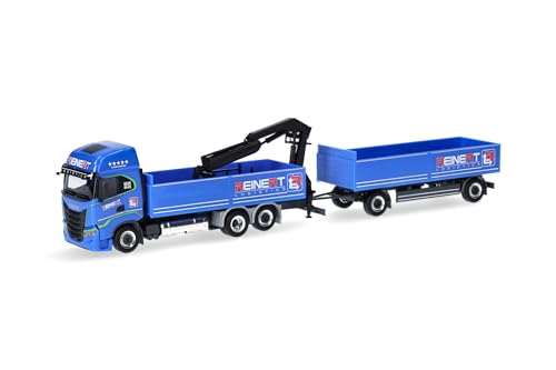 Herpa LKW Modell Iveco S-Way LNG Pritschen-Hängerzug mit Ladekran Reinert Logistic (Sachsen/Schleife), Miniatur im Maßstab 1:87, Sammlerstück, Made in Germany, Kunststoff von herpa