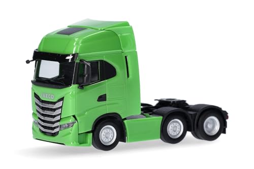 Herpa LKW Modell Iveco S-Way Solozugmaschine 3achs, Miniatur im Maßstab 1:87, Sammlerstück, Made in Germany, Kunststoff, Farbe: gelbgrün von herpa