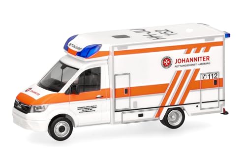 herpa Modellauto Man TGE Fahrtec Rettungswagen Johanniter Hamburg, Miniatur im Maßstab 1:87, Sammlerstück, Made in Germany, Kunststoff von herpa