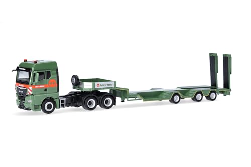 Herpa LKW Modell Man TGX GM Allrounder Tieflade-Sattelzug Max Wild, Miniatur im Maßstab 1:87, Sammlerstück, Made in Germany, Kunststoff von herpa