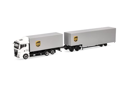 Herpa LKW Modell Man TGX GM Wechselkoffer-LKW mit Jumbokofferauflieger UPS, Miniatur im Maßstab 1:87, Sammlerstück, Made in Germany, Kunststoff von herpa