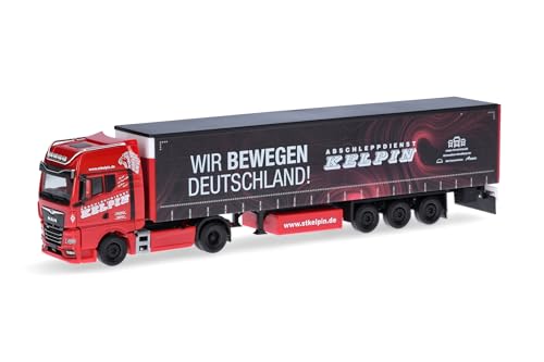 Herpa LKW Modell Man TGX GX Gardinenplanen-Sattelzug KELPIN/Wir bewegen Deutschland (Sachsen/Geilsdorf), Miniatur im Maßstab 1:87, Sammlerstück, Made in Germany, Kunststoff von herpa