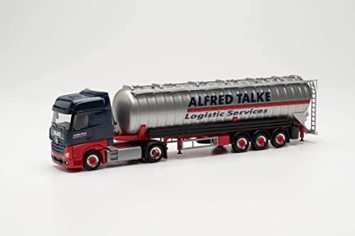 Herpa LKW Modell Mercedes Benz Actros Bigspace `18 ADR Saugsilo-Sattelzug „Alfred Talke“, originalgetreu im Maßstab 1:87, Modell LKW für Diorama, Modellbau Sammlerstück, Deko Miniaturmodelle von herpa