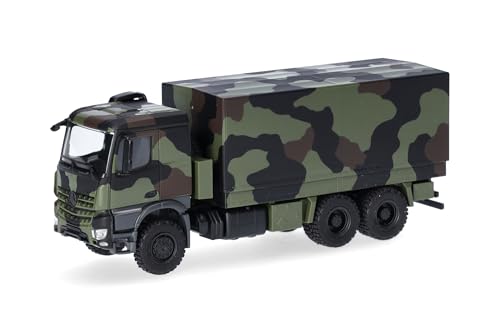 Herpa LKW Modell Mercedes-Benz Arocs 6x6 Pritsche/Plane, dekoriert, Miniatur im Maßstab 1:87, Sammlerstück, Made in Germany, Kunststoff von herpa