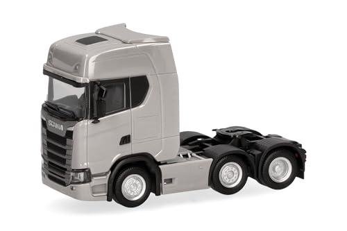 Herpa LKW Modell Scania CS 20 HD 6x2 Zugmaschine, Miniatur im Maßstab 1:87, Sammlerstück, Made in Germany, Kunststoff, Farbe: grau, Normal von herpa