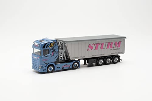 Herpa LKW Modell Scania CS20 ND Stöffelliner-Sattelzug „Sturm“, originalgetreu im Maßstab 1:87, Modell LKW für Diorama, Modellbau Sammlerstück, Deko Miniaturmodelle aus Kunststoff von herpa