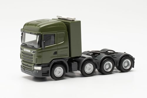 Herpa LKW Modell Scania R09 Highline Schwerlastzugmaschine 4achs Bundeswehr, Miniatur im Maßstab 1:87, Sammlerstück, Made in Germany, Kunststoff von herpa