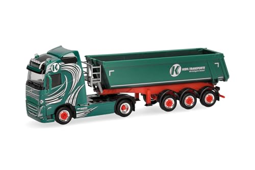 Herpa LKW Modell Volvo FH GL 2020 Kipp-Sattelzug Kiefl Transport (Bayern/Weiding), Miniatur im Maßstab 1:87, Sammlerstück, Made in Germany, Kunststoff, Grün, Rot von herpa