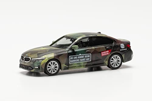 Herpa Modellauto BMW 3er Limousine „Bundeswehr Personal“, originalgetreu im Maßstab 1:87, Auto Modell für Diorama, Modellbau Sammlerstück, Deko Automodelle aus Kunststoff von herpa