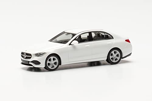 Herpa Modellauto Mercedes-Benz C-Klasse Limousine, originalgetreu im Maßstab 1:87, Auto Modell für Diorama, Modellbau Sammlerstück, Deko Automodelle aus Kunststoff, Farbe: polarweiß von herpa