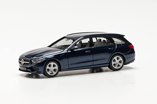 Herpa Modellauto Mercedes-Benz C-Klasse T-Modell, originalgetreu im Maßstab 1:87, Auto Modell für Diorama, Modellbau Sammlerstück, Deko Automodelle aus Kunststoff, Farbe: cavansitblau metallic von herpa