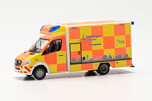 Herpa Modellauto Mercedes-Benz Sprinter '13 Fahrtec RTW Städteregion Aachen, originalgetreu im Maßstab 1:87, Auto Modell für Diorama, Modellbau, Sammlerstück, Made in Germany, Modell aus Kunststoff von herpa