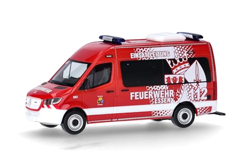 Herpa Modellauto Mercedes-Benz Sprinter 18 Bus Hochdach Feuerwehr Essen, Miniatur im Maßstab 1:87, Sammlerstück, Made in Germany, Modell aus Kunststoff von herpa