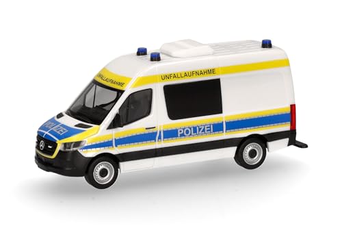 Herpa Modellauto Mercedes-Benz Sprinter '18 Halbbus Hochdach Polizei Nordrhein-Westfalen/Unfallaufnahme, Miniatur im Maßstab 1:87, Sammlerstück, Made in Germany, Modell aus Kunststoff von herpa