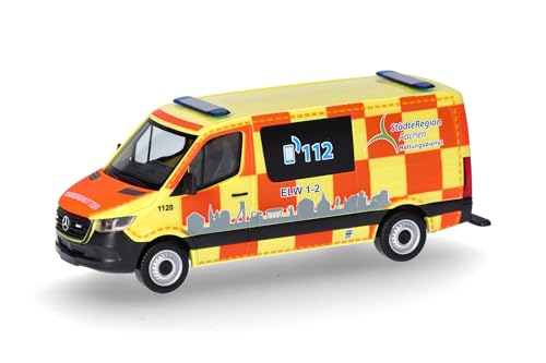 Herpa Modellauto Mercedes-Benz Sprinter Flachdach Rettungsdienst StädteRegion Aachen (Nordrhein-Westfalen/Aachen), Miniatur im Maßstab 1:87, Sammlerstück, Made in Germany, Modell aus Kunststoff von herpa