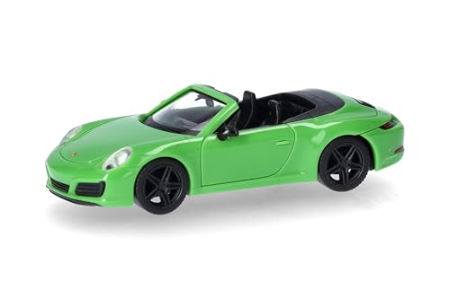 Herpa Modellauto Porsche 911 (991) Carrera 2 Cabrio, lizardgrün, Miniatur im Maßstab 1:87, Sammlerstück, Made in Germany, Modell aus Kunststoff von herpa