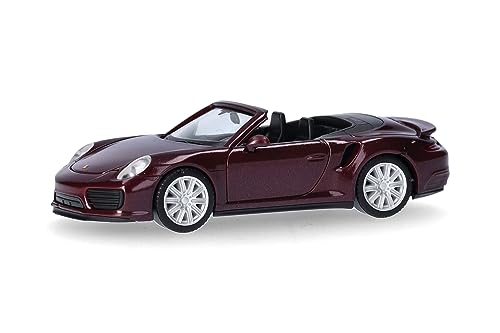 Herpa Modellauto Porsche 911 Turbo Cabrio, rubinrot metallic, Miniatur im Maßstab 1:87, Sammlerstück, Made in Germany, Modell aus Kunststoff von herpa