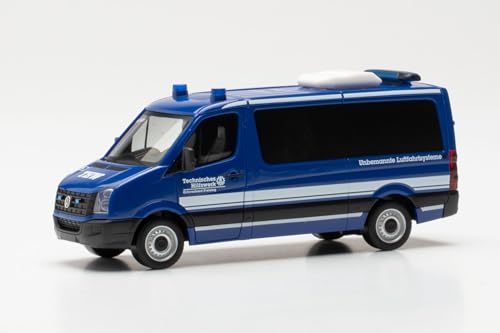 Herpa Modellauto VW Crafter Bus Flat roof THW Freising (Bayern/Freising), Miniatur im Maßstab 1:87, Sammlerstück, Made in Germany, Modell aus Kunststoff von herpa