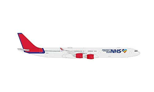 Herpa Modellflugzeug Airbus A340-600 - Maleth Aero “Maleth Aero Protect Our NHS” Maßstab 1:500 - Modellbau Flugzeug, Flugzeugmodell für Sammler, Miniatur Deko, Flieger ohne Standfuß aus Metall von herpa