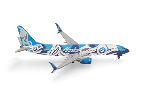 Herpa Modellflugzeug Boeing 737-800 "Xáat Kwáani (Lachsmenschen) Alaska Airlines Miniatur im Maßstab 1:500, Sammlerstück, Modell ohne Standfuß, Metall von herpa