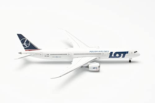 Herpa Modellflugzeug Boeing 787-9 Dreamliner Lot Polish Airlines Maßstab 1:500 - Modellbau Flugzeug, Flugzeugmodell für Sammler, Miniatur Deko, Flieger ohne Standfuß aus Metall von herpa