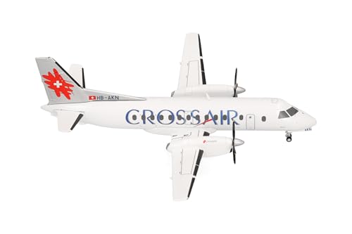 Herpa Modellflugzeug Crossair Saab 340 (Last Color Scheme) Miniatur im Maßstab 1:200, Sammlerstück, Modell ohne Standfuß, Metall von herpa