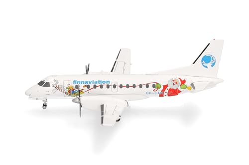 Herpa Modellflugzeug Finnaviation Saab 340 "Santa Miniatur im Maßstab 1:200, Sammlerstück, Modell ohne Standfuß, Metall von herpa