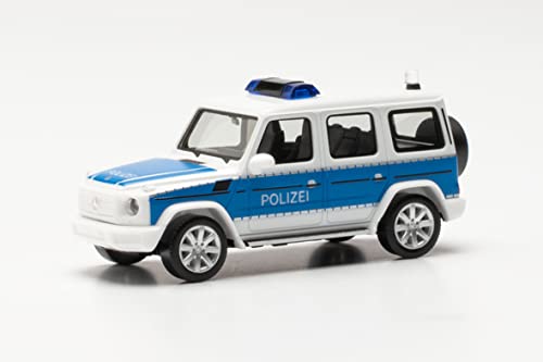 Herpa Polizei Modellauto Mercedes-Benz G-Klasse „Polizei Brandenburg Land“, originalgetreu im Maßstab 1:87, Auto Modell für Diorama, Modellbau Sammlerstück, Deko Miniaturmodelle aus Kunststoff von herpa