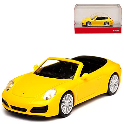 Herpa Porsche 911 991 Carrera 4S II Cabrio Racing Gelb Modell Ab 2012 Ab Facelift 2015 H0 1/87 Modell Auto von herpa