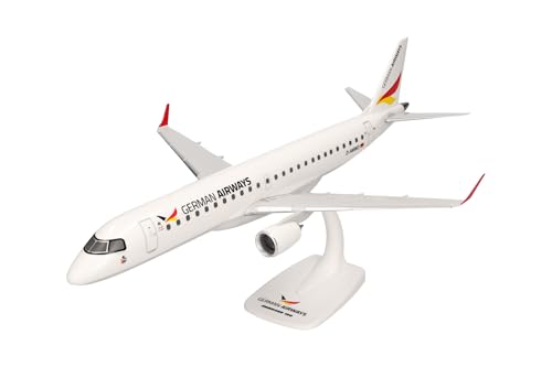 Herpa Snap-Fit Modellflugzeug German Airways Embraer E190, Miniatur im Maßstab 1:100, Sammlerstück, Modell mit Standfuß, Kunststoff von herpa