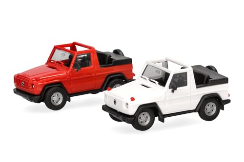 herpa 012744 Modellbausatz MiniKit Puch G-Klasse (W460) Cabrio, Miniatur im Maßstab 1:87, Sammlerstück, Kit für Modellbau, Kunststoff, Farbe: weiß/rot Miniaturmodell von herpa