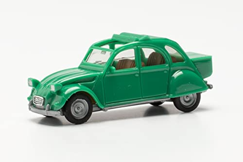 herpa 027632-005 Modellauto Citroen 2 CV mit Queue, originalgetreu im Maßstab 1:87, Auto Modell für Diorama, Modellbau Sammlerstück, Deko Automodelle aus Kunststoff Miniaturmodell, signalgrün von herpa