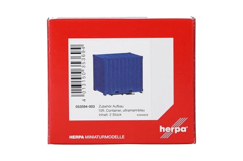 herpa 053594-003 Zubehör 10ft Container mit Platte, ultramarinblau (THW), 2 Stk. im Maßstab 1:87, Miniatur Modell, Kunststoff Miniaturmodell von herpa