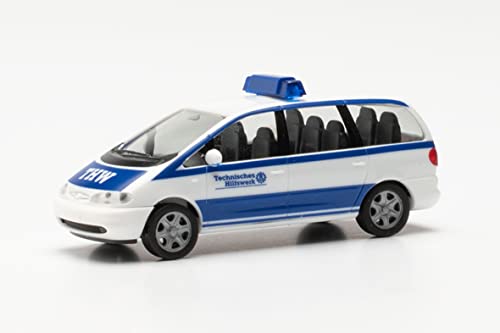 herpa 097154 Modellauto Ford Galaxy THW, originalgetreu im Maßstab 1:87, Auto Modell für Diorama, Modellbau Sammlerstück, Deko Automodelle aus Kunststoff, Farbe: weiß/blau Miniaturmodell von herpa