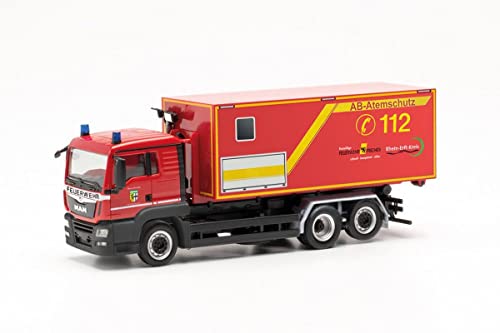 herpa 097260 Modellauto Man TGS Wechsellader-LKW „Feuerwehr Frechen“, originalgetreu im Maßstab 1:87, Auto Modell für Diorama, Modellbau Sammlerstück, Deko Miniaturmodelle aus Kunststoff, Mehrfarbig von herpa