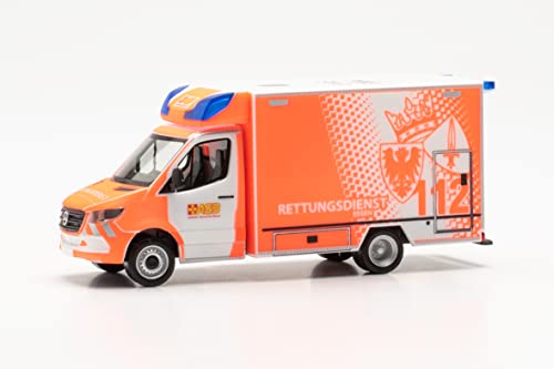 herpa 097307 Mercedes-Benz Modellauto Sprinter '18 Fahrtec RTW Feuerwehr Essen, Miniatur im Maßstab 1:87, Sammlerstück, Made in Germany, Modell aus Kunststoff Miniaturmodell, rot, weiß von herpa